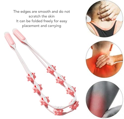 Manual Back Massage Roller Rope, Handheld Massage Ball Roller Anti Cellulite Massage Roller, Fascia Roller Manual Massage Strap for Back Neck Shoulder Waist Leg Muscle Exercise Massage Roller (Pink) - color: Pink
