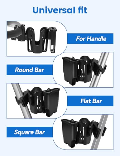Wheelchair Cup Holder with Phone Holder, 2-in-1 Walker Cup Holder, 360° Rotatable Clamp with Silicone Shock Protection, Accessories for Rollator Walker with Seat, Wheelchair, Walker, Camper, Golf Cart