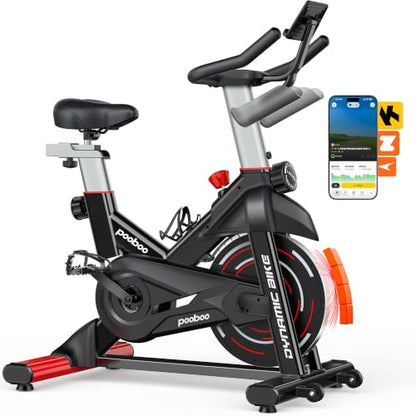 pooboo Magnetic Exercise Bike, Indoor Stationary Bicycle for Home with App - color: Magnetic-Red