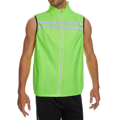 bpbtti Men's Hi-Viz Safety Running Cycling Vest Sleeveless Windbreaker vests- Windproof and Reflective - color: Hi-viz Yellow, size: X-Small