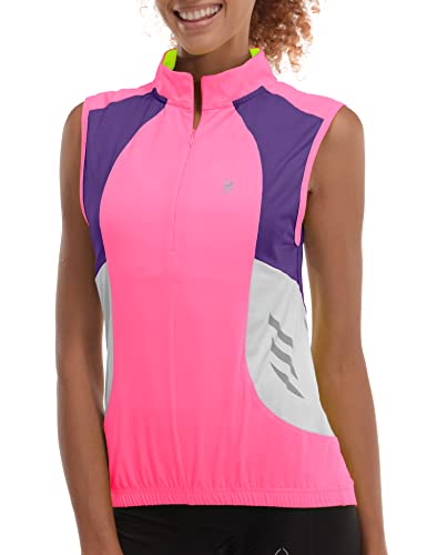 Little Donkey Andy Women's Half Zip Breathable Cycling Vests Reflective Sleeveless Jerseys Shirts Golf 4 Rear Pockets - color: Upgraded Pink, size: XX-Large