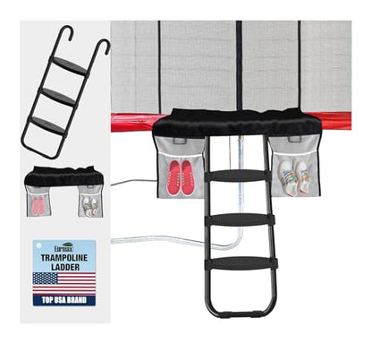 Eurmax USA Universal Trampoline Ladder,240 lbs Capacity,3 Wide Skid-Proof Steps&Shoe Storage Pocket,UV-Resistant Steel Stairs for Kids,Heavy Duty Universal Hook Fit,Trampoline Accessories for Children - style: Black-Ladder w/ shoes pocket