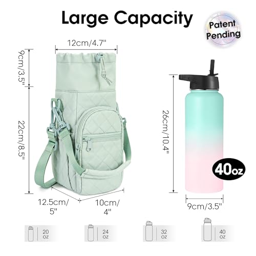 sportsnew 40oz Insulated Crossbody Water Bottle Bag Gym Hiking Phone Pocket - color: Quilt Green
