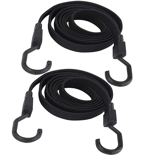 XSTRAP STANDARD 2 Pack Heavy Duty 77inch Flat Bungee Cords with Hooks - color: Black