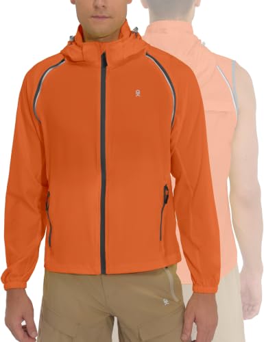 Little Donkey Andy Mens Packable Cycling Jacket Removable Sleeves & Hood - color: Detachable Hood-orange, size: Small