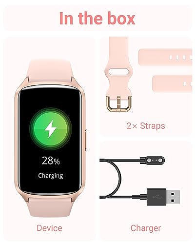 Amzhero Health Fitness Tracker with 24/7 Heart Rate, Blood Oxygen, Blood Pressure, Sleep Tracker, 5ATM Waterproof Activity Trackers with Step Tracker, Pedometer (S & L Bands Included) - color: Pinksand
