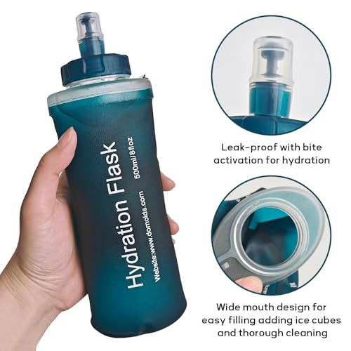 Soft Flask 500ML, TPU Collapsible Soft Water Bottle, Leakproof, Reusable, Bottle for Running, Hiking, Cycling Hydration Flask- Slate Blue - color: 500ml Slate Blue