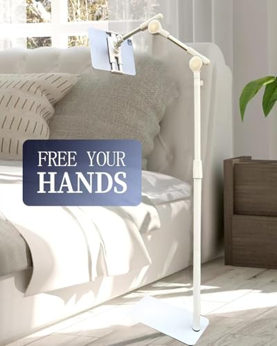 Tablet Floor Stand, 360° Rotating Adjustable Holder for 4.7"-13" Devices - color: White