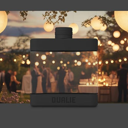 DUALIE 6 oz Hip Flask for Liquor - Shatterproof Alcohol Flasks with Clear Tritan Plastic and Silicone Grip - Flask Gift for Men & Women - Black - color: Black