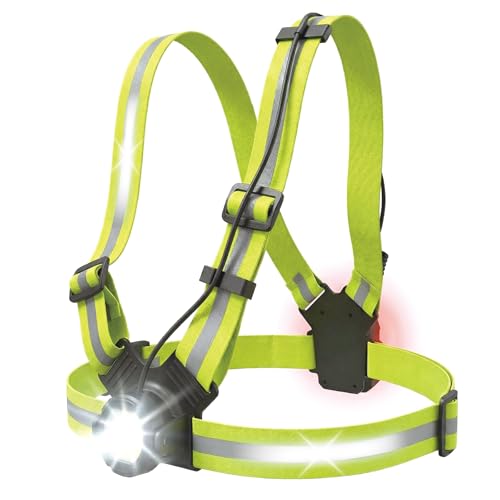 Running Light Vest for Night Safety, USB-C Rechargeable Hands-Free Chest Light, Spotlight/Floodlight, Reflective Vest Light for Runners & Dog Walking, Front White + Rear Red, IPX4
