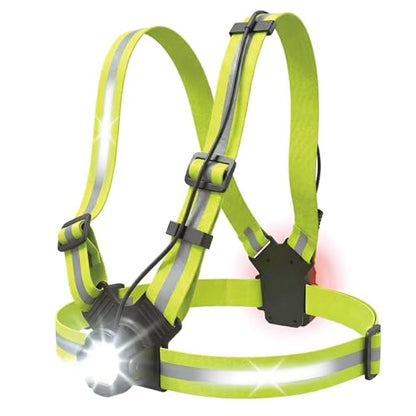 Running Light Vest for Night Safety, USB-C Rechargeable Hands-Free Chest Light, Spotlight/Floodlight, Reflective Vest Light for Runners & Dog Walking, Front White + Rear Red, IPX4