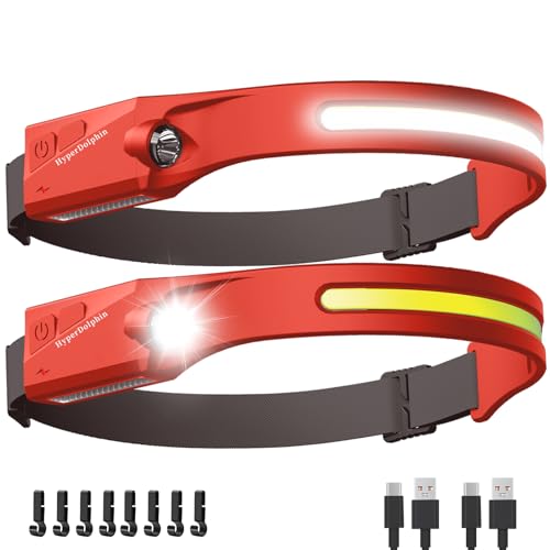 Headlamp Rechargeable LED (2-Pack, Red) 230° Wide Beam, USB-C Lightweight Head Lamp, Long Runtime, Water-Resistant for Camping, Hiking, Running, Fishing, Repair Work - color: Red