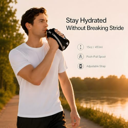 HECHZSO Handheld Running Water Bottle with Touchscreen Phone Pocket