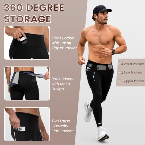 Mens Compression Pants with Pockets Quick-Dry Running Tights Spandex - color: Black, size: 3X-Large