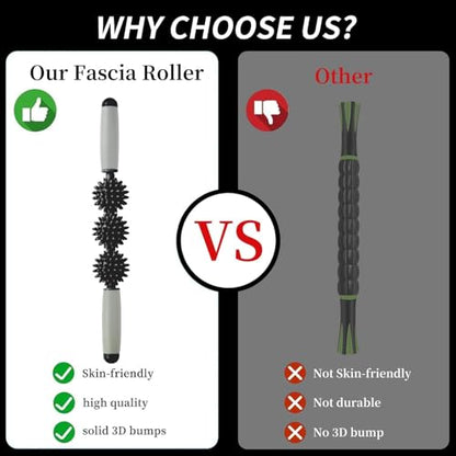 Fascia Muscle Roller, Cellulite Massager Fascia Roller for Cellulite and Sore Muscles, Neck, Leg, Back, Pressure Trigger Point Body Roller Deep Tissue Massage Stick Tools - 3 Massage Balls - color: Classic Black