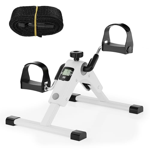 MOMODA Under Desk Bike Pedal Exerciser with LCD Display Portable Mini Exercise Bike for Arm and Leg - color: White