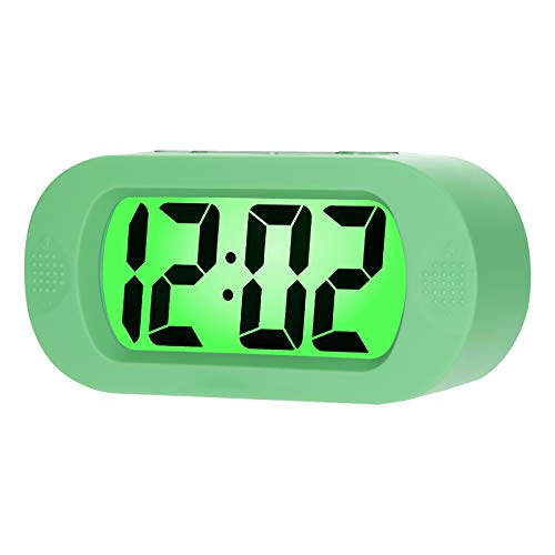 Plumeet Kids Alarm Clock Large Digital LCD Travel Alarm Clocks with Snooze and Night Light - Ascending Sound and Handheld Size - Best Gift for Kids (Cyan) - color: Cyan