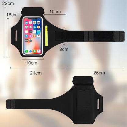 Universal Sports Armband with Touchscreen Window, Adjustable and Waterproof for Running, Jogging, and Fitness Activities(Black 6.5in)