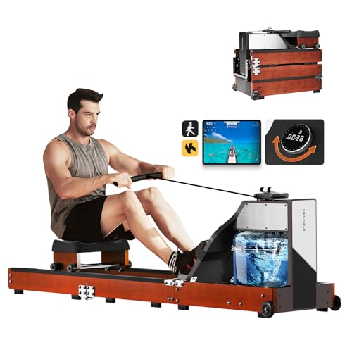 KINGSMITH Magnetic/Water Row Machine for Home Rower 331LB Weight Capacity, Folding Rowing Machine with LED Monitor, App Supported, Tablet Holder, Comfortable Seat, Trifold Home Rowing Machine - color: WM10 Rower*Red oak