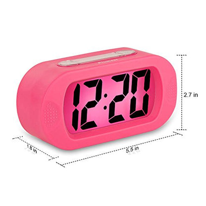 Plumeet Kids Alarm Clock Large Digital LCD Travel Alarm Clocks with Snooze and Night Light - Ascending Sound and Handheld Sized - Best Gift for Kids (Pink) - color: Pink