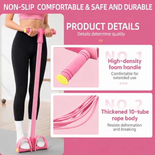 5PCS Ultimate Multifunction Pedal Resistance Bands with Handles - Foot Pedal Resistance Band for Total Body Workout, Includes Massage Ball,Bag &Quick Start Guide - color: Pink