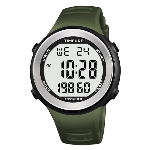 Mens Pedometer Watch for Walking Step Counter Watch No Charging, No App Connection, with EL Backlight. Simple, Practical Choice for Mobile-Free Fitness Enthusiasts TIMEURE-2308 - color: green