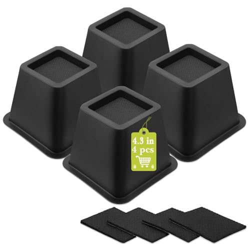 4 Pack Furniture Risers 4 Inch, Bed Risers Heavy Duty for Table Desk Couch Chair Sofa Cabinet Bed Frame Dorm, Square Table Leg Risers Lift Height 4.3", Black - color: Black 4 Pack, size: 4 Inch