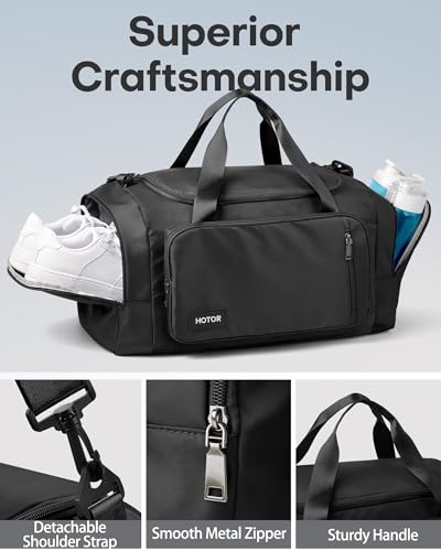 HOTOR Gym Bag, Duffle Bag with Shoe Compartment, Black 20.5x11x10.6 Inch - color: Black, size: 20.5" x 11.0" x 10.6"