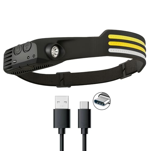 1 PC Rechargeable Sensor Headlamp with 8 Light Modes USB Type-C Outdoor & Indoor Motion Sensor Led Rechargeable Headlamp, Hands-Free Adjustable Headband