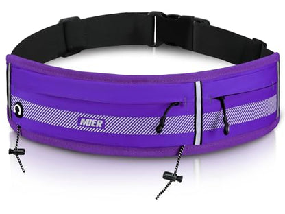 MIER Running Belt for Women & Men, Fanny Pack with Marathon Bib Clip Purple - color: Purple