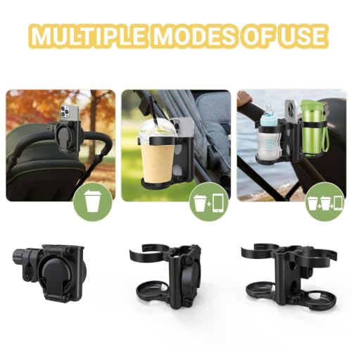 ZealSound Stroller Cup Holder, 3-in-1 Bottle Holder with Phone Holders for Stroller Wheelchair Scooter Walker Bike, Foldable Universal Drink Holder for Uppababy Bugaboo Nuna Doona - size: Small