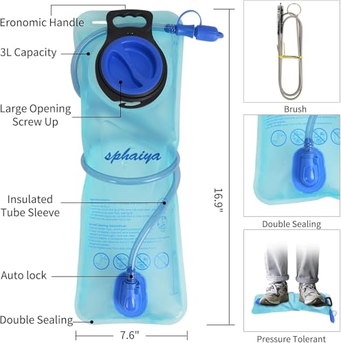 Hydration Bladder 2L-3L with Cleaning Brush - Wide Opening, Leak Proof Water Reservoir for Hiking Cycling Running Camping Backpack - BPA Free - size: 3L-Blue
