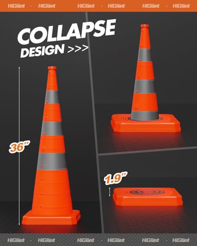 HiGiant 4 Pack 36" Collapsible Traffic Safety Cones, Orange Cones - size: 36inch
