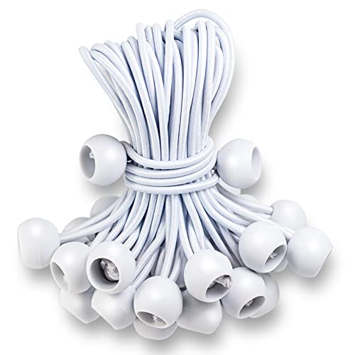 Ball Bungee Cords 4 Inch,50 PCS White Tarp Bungee Balls Heavy Duty Canopy Tarp Tie Cords for Camping, Shelter,Cargo,Projector Screen,Tent Poles with UV Resistant - size: 4 Inch