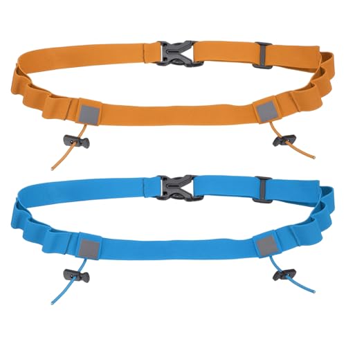 Bib Belt, Race Belt Triathlon Running Number Holder Elastic Comfortable with 6 Gel Loops, Sport Race Bib Holder 2Pcs, Orange/Sky Blue for Runners/Marathon/Cycling - color: Orange/Sky Blue