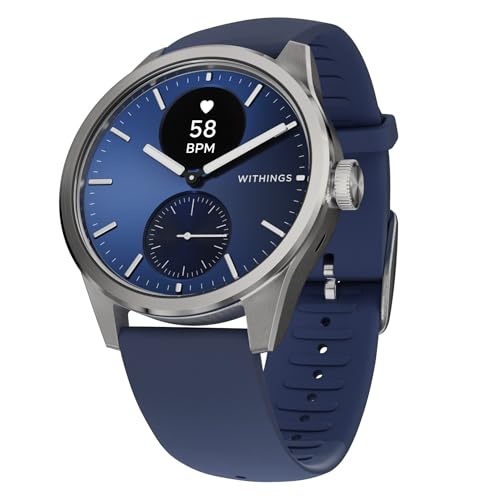 WITHINGS ScanWatch 2 - Hybrid Smart Watch, Heart Rate Monitoring, Fitness Tracker, Cycle Tracker, Sleep Monitoring, GPS Tracker, 30-Day Battery Life, Android & Apple Compatible, HSA/FSA - color: Blue, style: Scanwatch 2 - 42mm