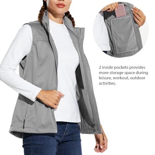 baleaf Women's Lightweight Running Vest Sleeveless Softshell Jacket - color: Light Grey, size: X-Small
