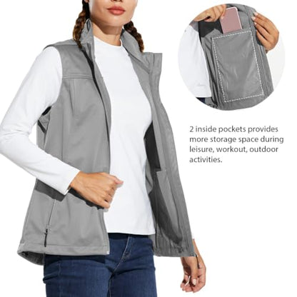 baleaf Women's Lightweight Running Vest Sleeveless Softshell Jacket - color: Light Grey, size: X-Small