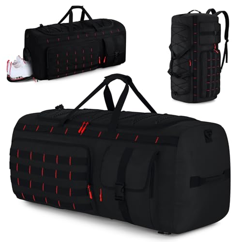 Gonex 90L Large Duffel Bag, Convertible Travel Sports Duffle - color: Black with Red Accents, size: 90L