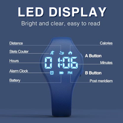 Kids Led Digtial Fitness Tracker Watch for Ages 5-15, No App Waterproof Wristwatch, with Pedometer Step Counter Alarm Clock, for Children Goys Girls Teens (Deep Blue) - color: Deep Blue