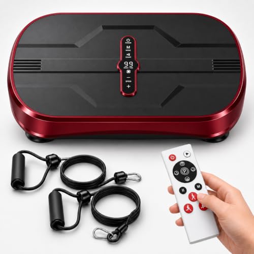 Natini Vibration Plate Exercise Machine, 990 Speed Levels Whole Body Vibrating Plate for Lymphatic Drainage, Home Workout Equipment with Resistance Bands, Remote, 330 lbs Capacity for Home Gym - color: Deep_Red