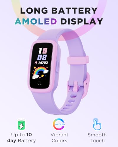 Vigor 3 Kids Watch Fitness Tracker, AMOLED Screen for Boys Girls Age 5-15 - color: Lilac