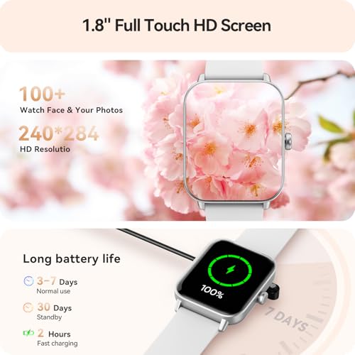 Gydom Smart Watches for Women Men [Alexa Built-in, 1.8"] Smartwatch with Heart Rate/SpO2/Sleep/Stress, 101+ Sports Modes, IP68 Waterproof, Pedometer Fitness Tracker for iOS Android Phones, White - color: White