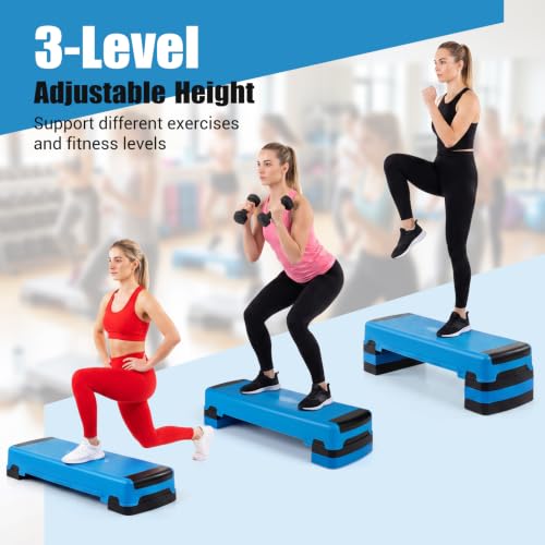 Goplus 35.5" Aerobic Step Platform w/4 Risers, 3-Level Adjustable 6" 8" 10" - color: Blue