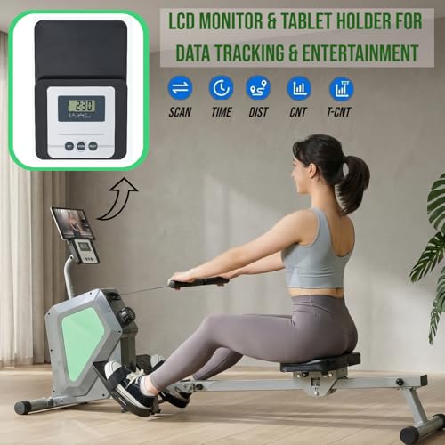 Magnetic Rowing Machine, Quiet Foldable Rower with 8-Level Resistance, LCD Monitor & Tablet Holder, Full-Body Low-Impact Cardio Equipment, Optional 2-in-1 Strength Training - color: Gray SRM2000