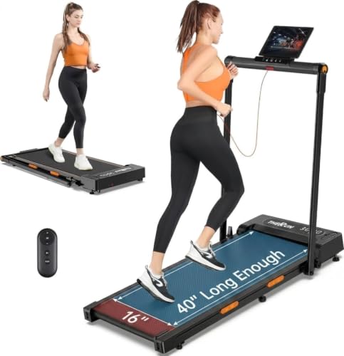 THERUN Walking Pad with Handle Bar, Compact Under Desk Portable Treadmill