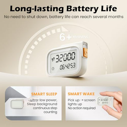 3D Pedometer for Walking, Accurate Digital Step Counter with Removable Lanyard, Fitness Tracker for Daily Activity Step & Sport Time Data-10-Step Smart Calibration - color: Off-white