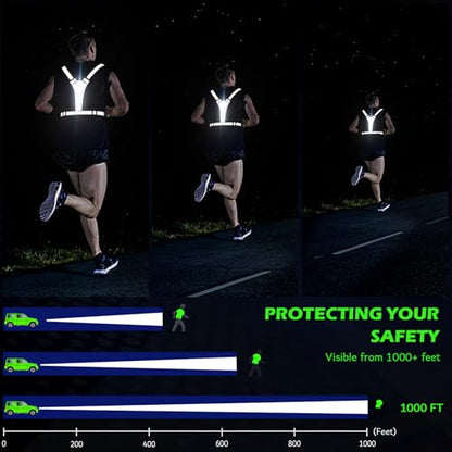 LED Reflective Vest Running Gear, USB Rechargeable Light Up Running Vest Chest Phone Holder for Runners Night Walking - color: Black