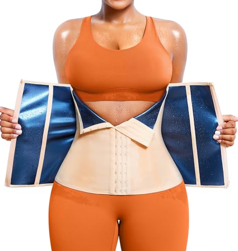 TrainingGirl Waist Trainer for Women Working Out Trimmer Sweat Belly Band - color: Beige-blue Inner, size: Medium