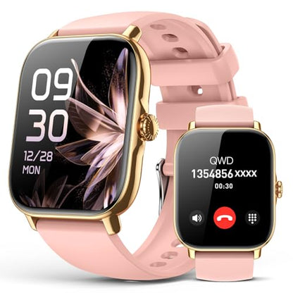 Smart Watch for Women Men- Answer/Make Call, 2025 IP68 Waterproof Fitness Step Sleep Tracker Watch with Monitor Activity Counter Smartwatch for Andriod iPhone iOS Samsung Compatible - color: Pink